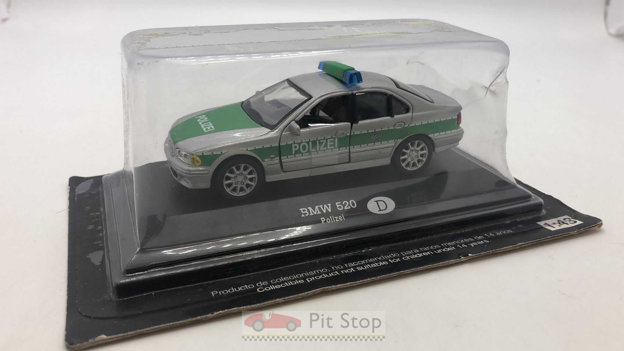 Schuco BMW 520 Polizei 1/43 – Modèle 301617 Blanc & Vert – Boîte Plexi Abîmée
