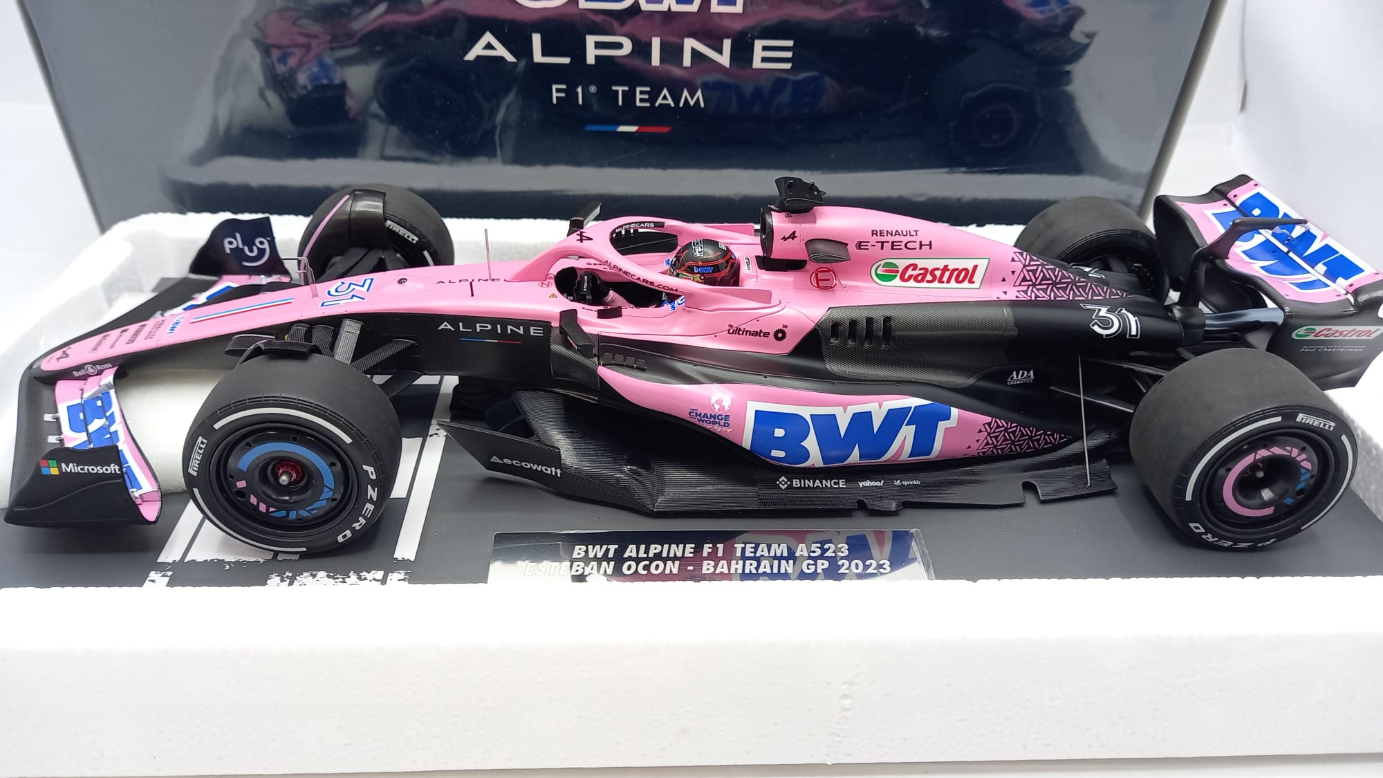 Miniature Minichamps 1/43 BWT Alpine F1 A523 - Esteban Ocon GP Bahreïn 2023